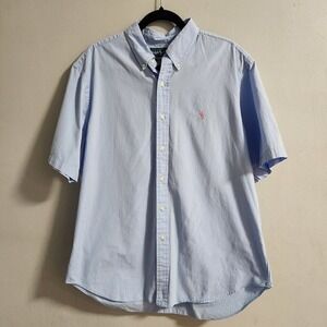 Ralph Lauren‎ Classic Fit Short Sleeve Button Down Collard Shirt Blue XL